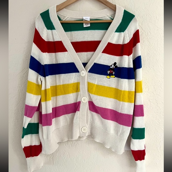 Disney Tops - Disney 100 Mickey Mouse Multi-Color Striped Oversized Cardigan Size Medium